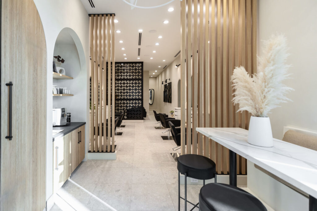 Hair salon waiting area. 
